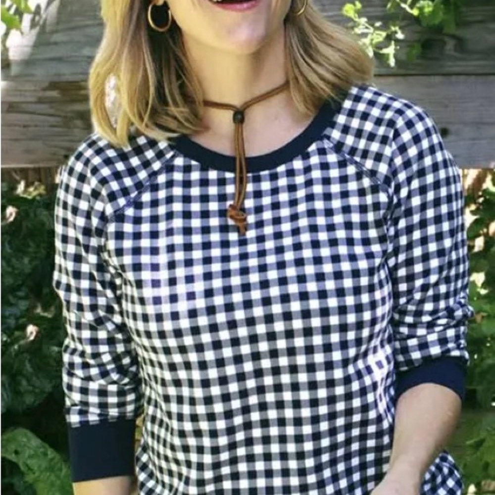 Draper James navy gingham sweatshirt